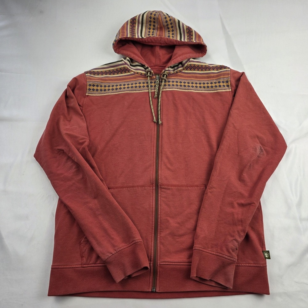 Howler Bros Hoodie Mens Large Red Full Zip Fleece Aztec Stripe Sweatshirt